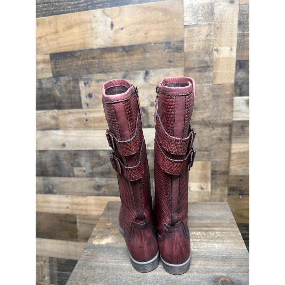 ROAN Footwear Womens Burgundy Leather Buckle Moto Riding Boots Size 7.5 - Picture 2 of 7